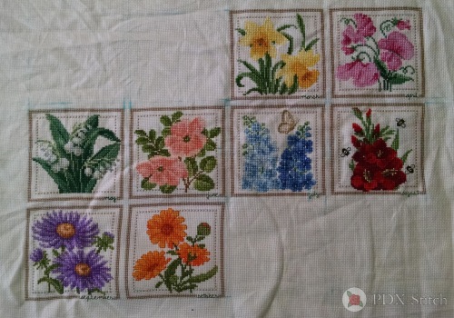 Photograph of 8 flower of the month squares, March through October